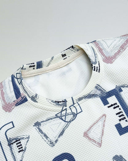 Letters Printed Check Textured T-Shirt & Shorts Co-ord Set