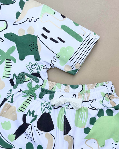 Dino Toon Print T-Shirt & Shorts Co-Ord Set