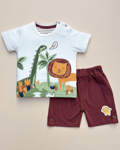 Lion & Dino Safari T-Shirt & Shorts Co-ord Set