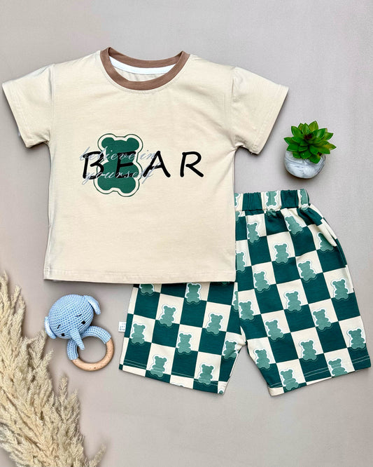 Bear Printed T-Shirt & Shorts Co-Ord Set