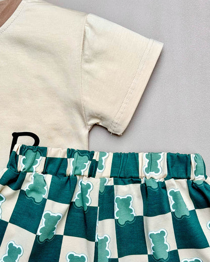 Bear Printed T-Shirt & Shorts Co-Ord Set