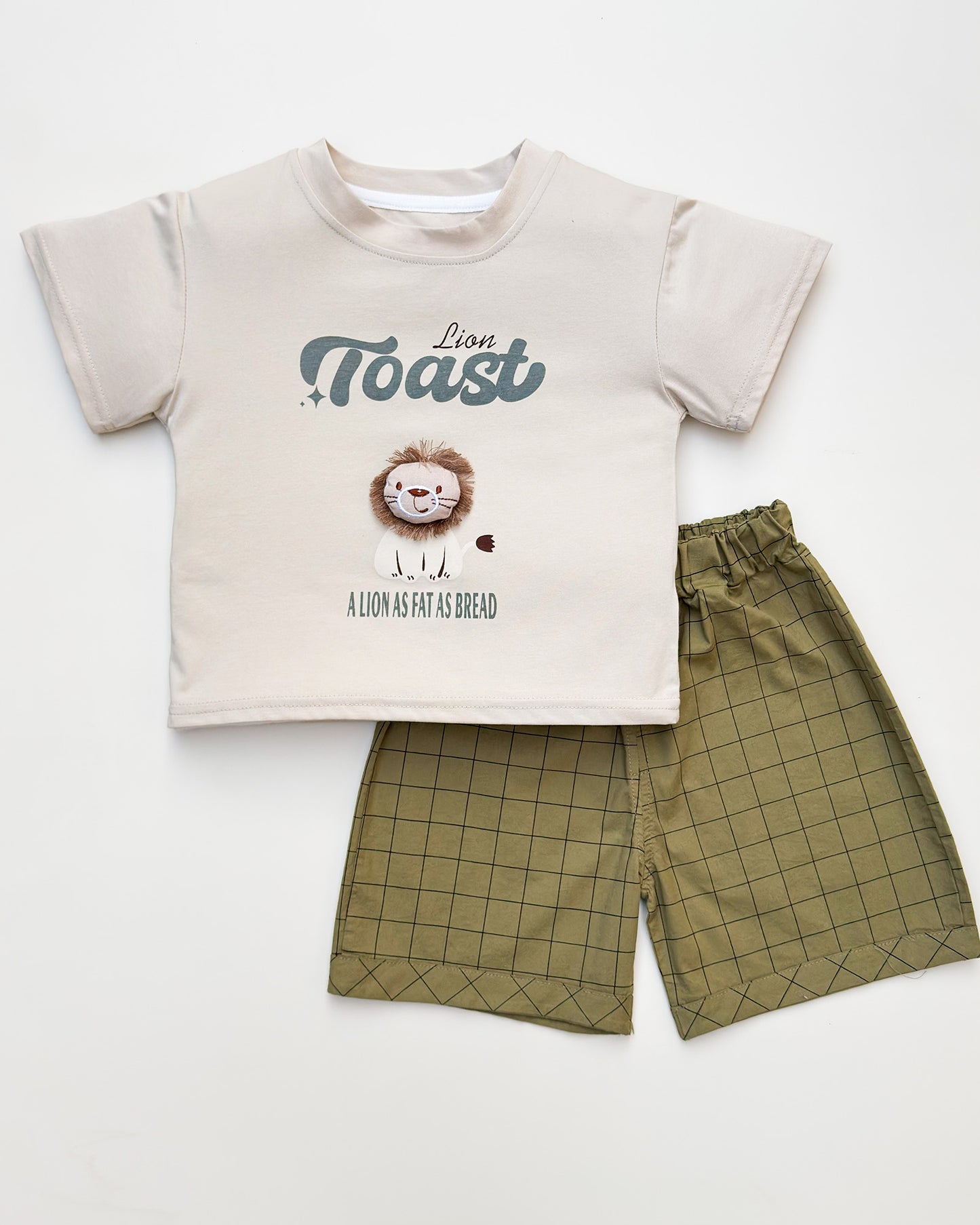 Lion Toy Applique T-Shirt & Check Shorts Co-Ord Set