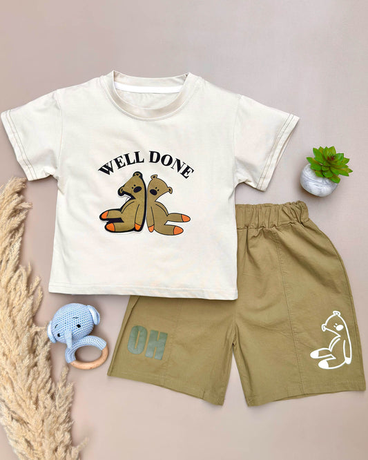 Mr.Bean Teddy Applique T-Shirt & Shorts Co-Ord Set