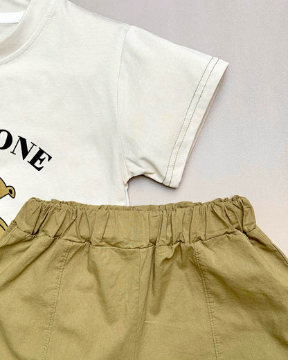 Mr.Bean Teddy Applique T-Shirt & Shorts Co-Ord Set