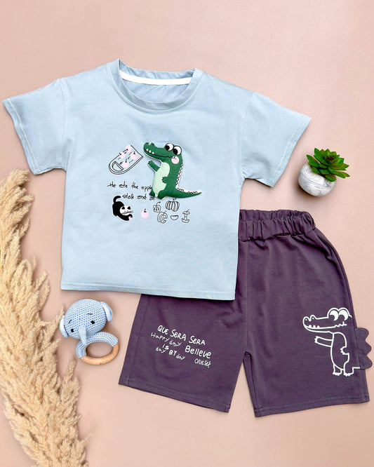 Croco Applique T-Shirt & Shorts Co-Ord Set