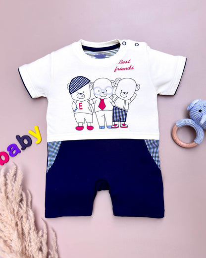 Half Sleeve Bear Club Printed Romper
