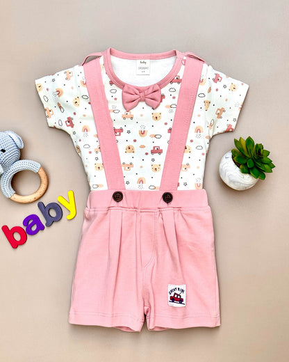 Printed Jumper with Bow Tie & Suspender-Style Shorts