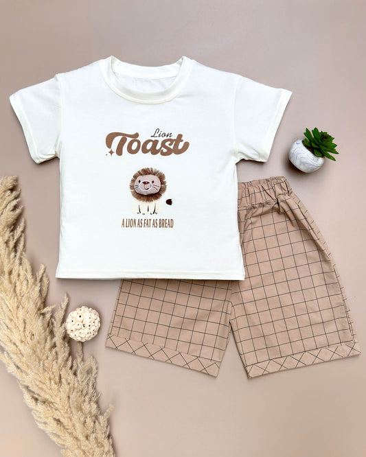 Lion Toy Applique T-Shirt & Check Shorts Co-Ord Set