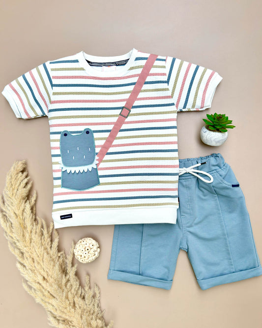 Check Textured T-Shirt & Shorts Co-Ord Set