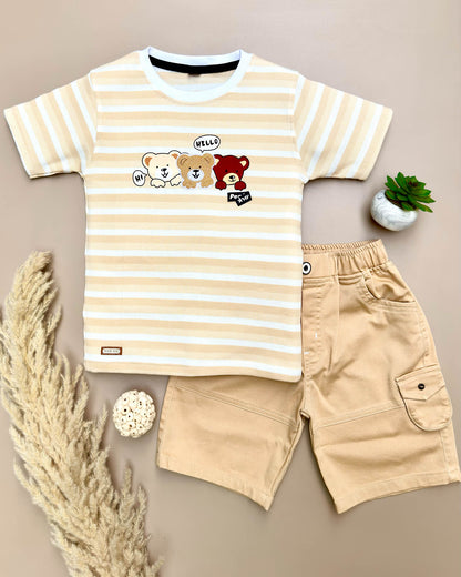 Stripe Texture Teddy T-Shirt & Denim Set