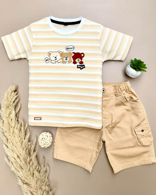 Stripe Texture Teddy T-Shirt & Denim Set
