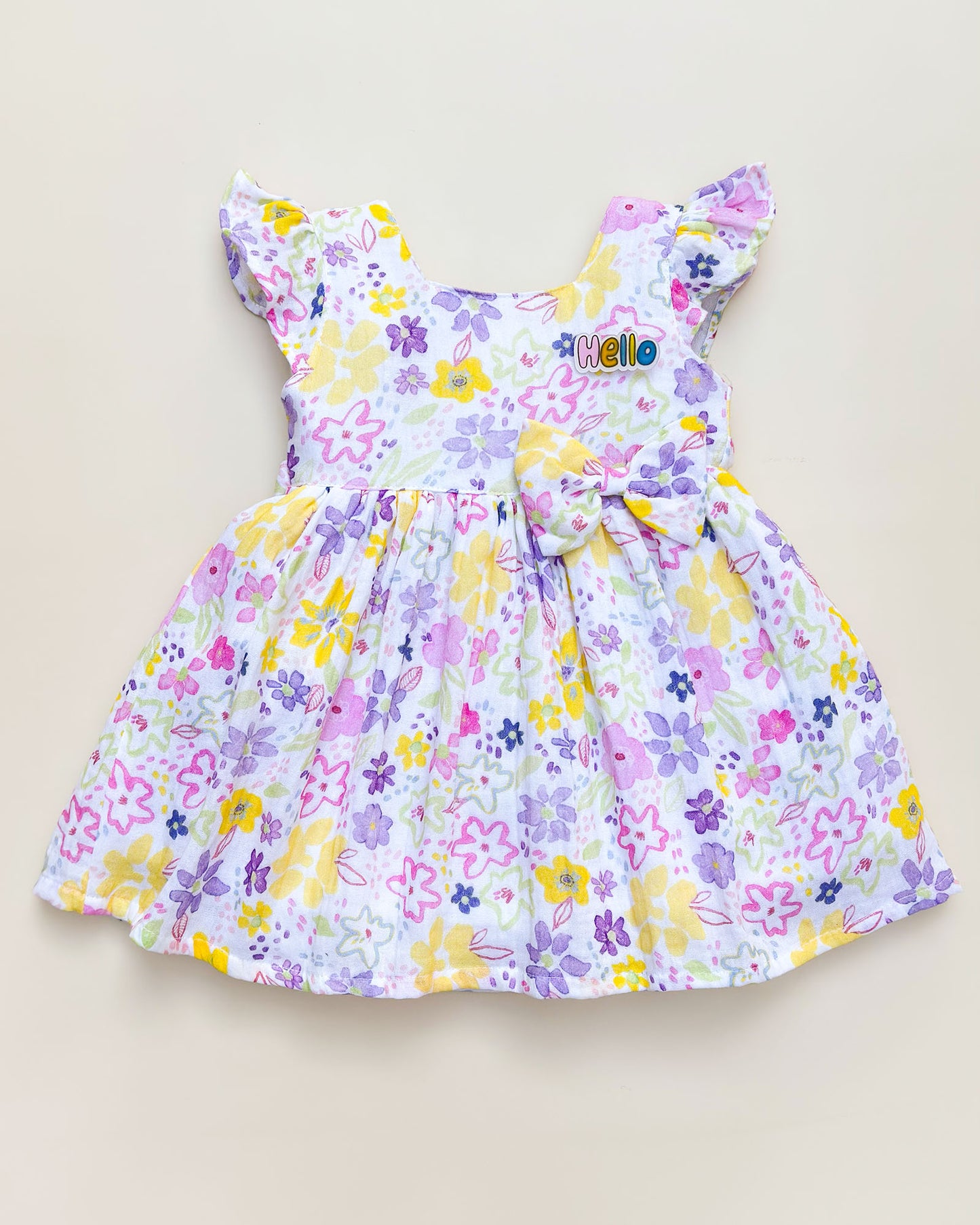 Watercolour Flower Print Frock with Bow Detail