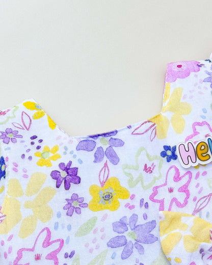 Watercolour Flower Print Frock with Bow Detail