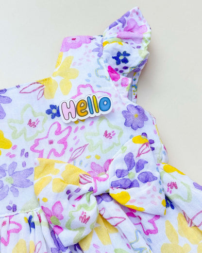 Watercolour Flower Print Frock with Bow Detail