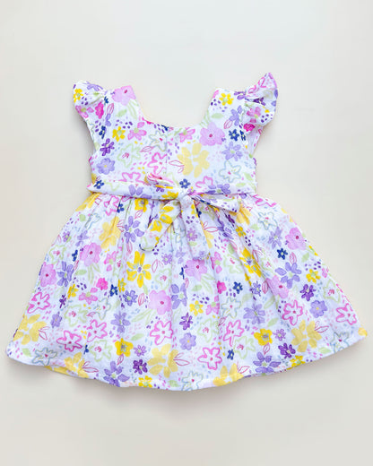 Watercolour Flower Print Frock with Bow Detail