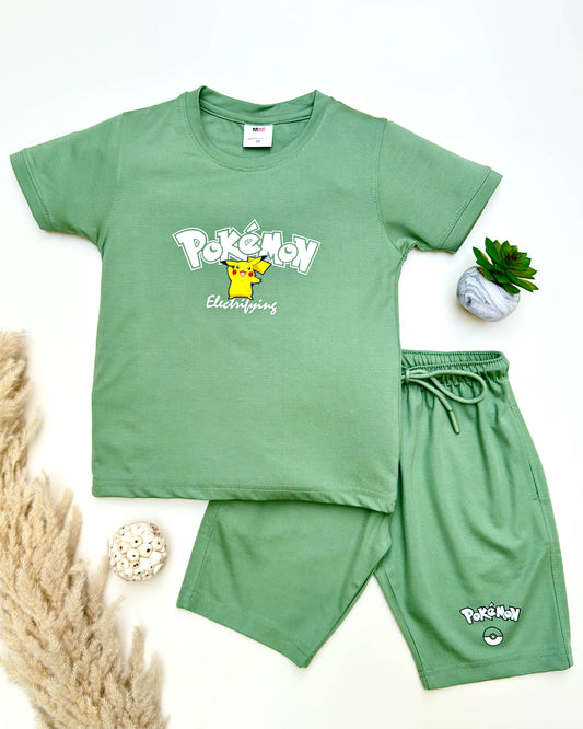 Pokemon Printed Shorts T-Shirt Co-Ord Set
