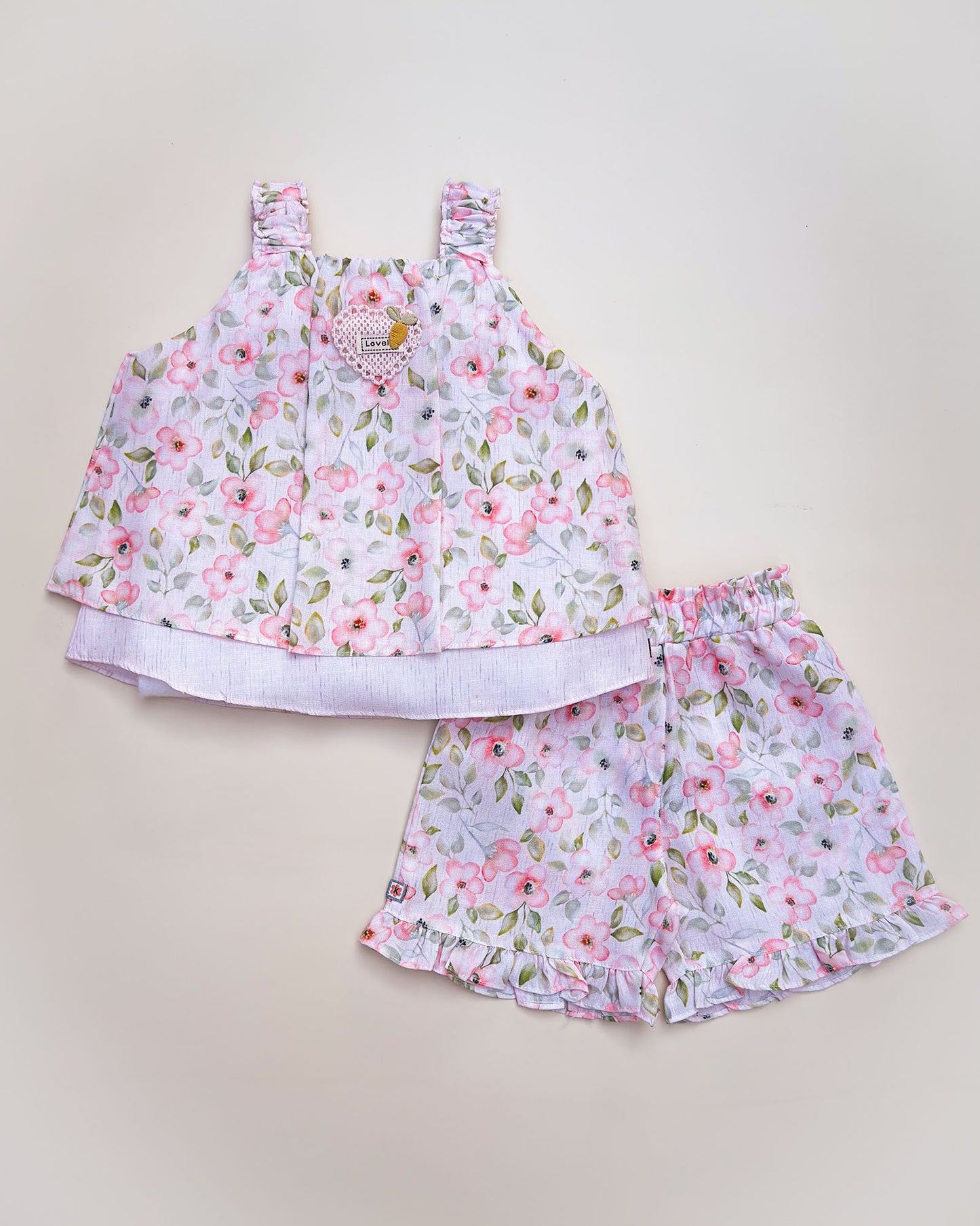Floral Printed Cotton Top with Shorts