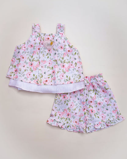 Floral Printed Cotton Top with Shorts