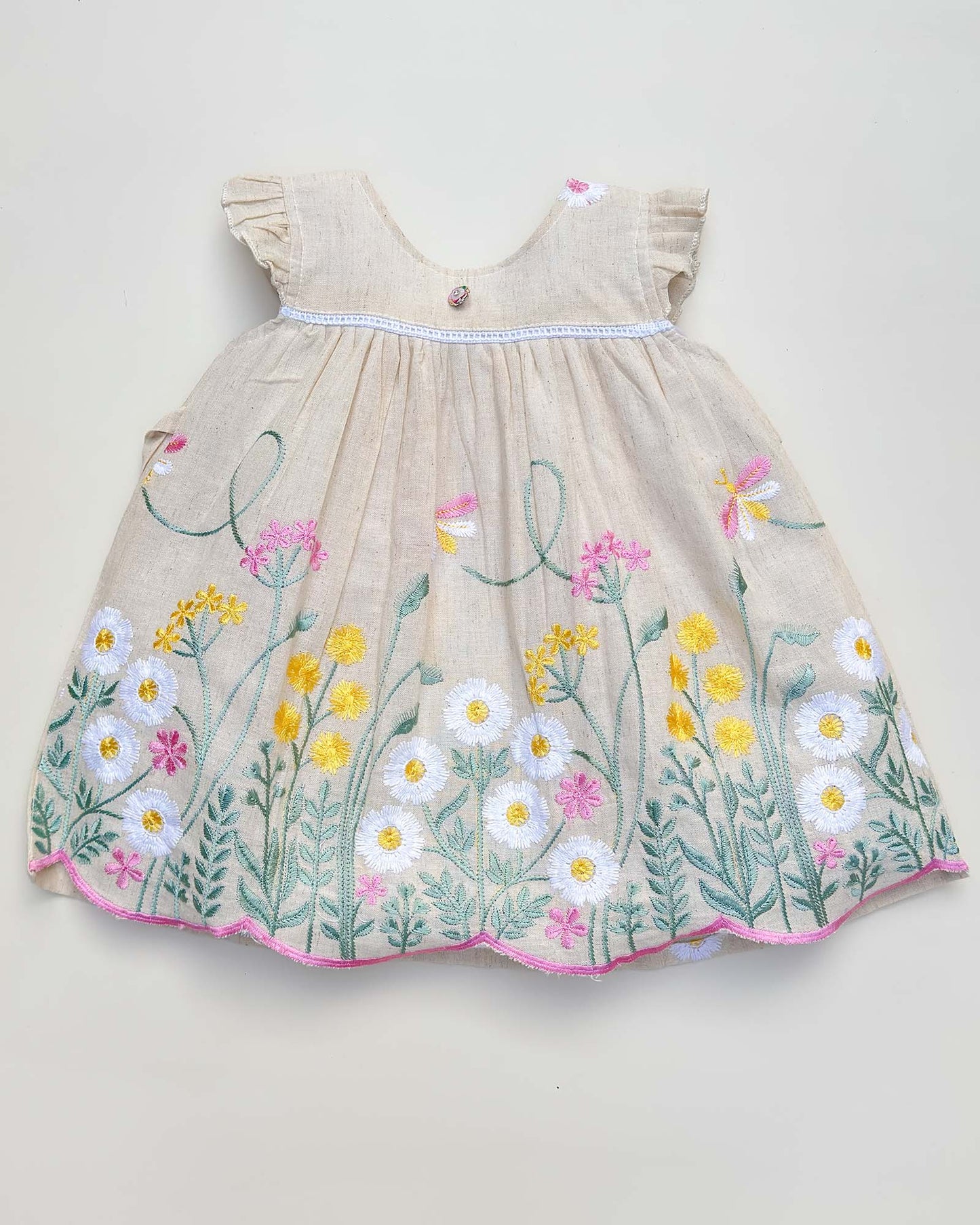 Flower Embroidered Khadi Cotton Frock