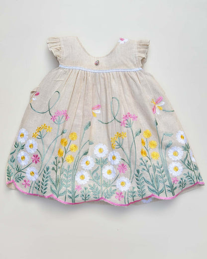 Flower Embroidered Khadi Cotton Frock