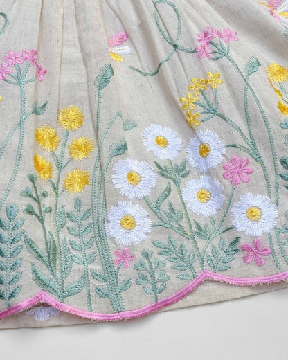 Flower Embroidered Khadi Cotton Frock