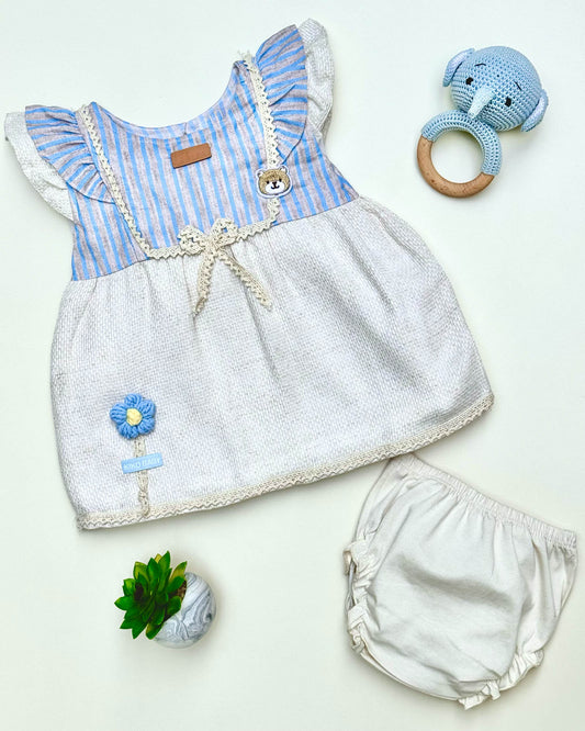 Stripe Cotton Casual Dress With Bloomer