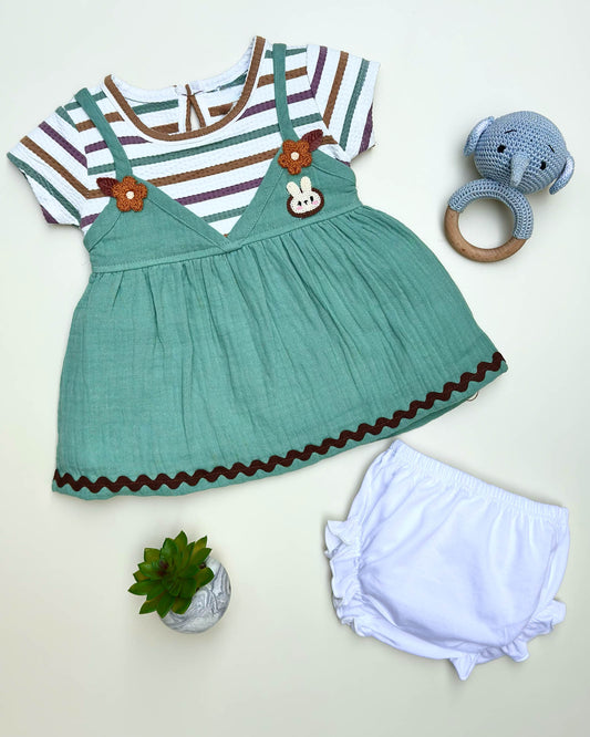 Crinkled Textured Cotton Casual Dress With Bloomer
