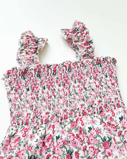 Floral Print Smocked Bodice Midi Dress