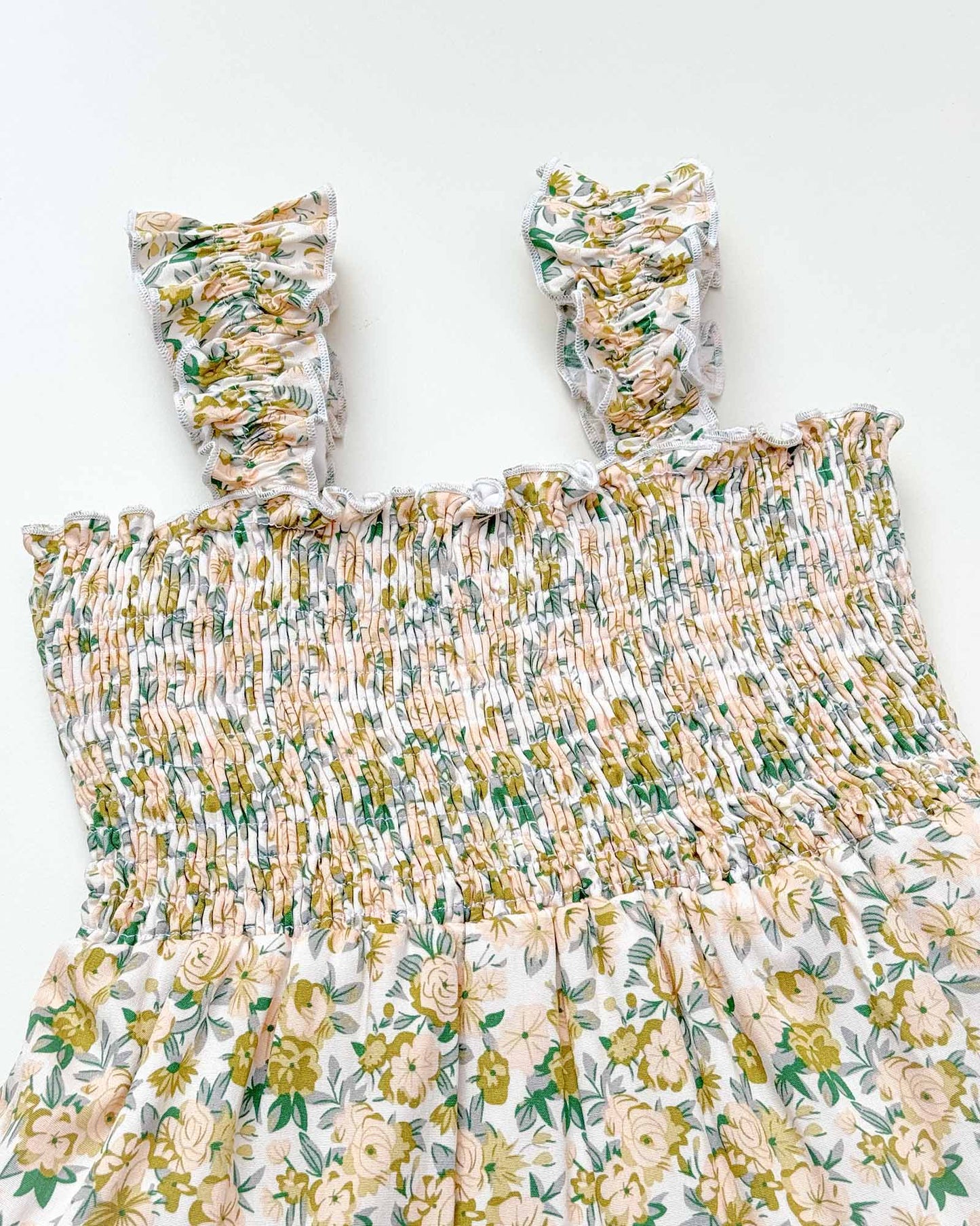Floral Print Smocked Bodice Midi Dress