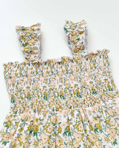 Floral Print Smocked Bodice Midi Dress