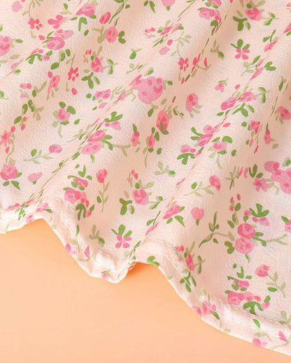 Girls Floral Print Casual Dress - Peach / Off White