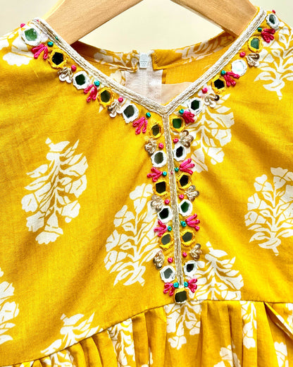 Traditional Printed Dhoti Salwae 2 Pec Set - Mustard