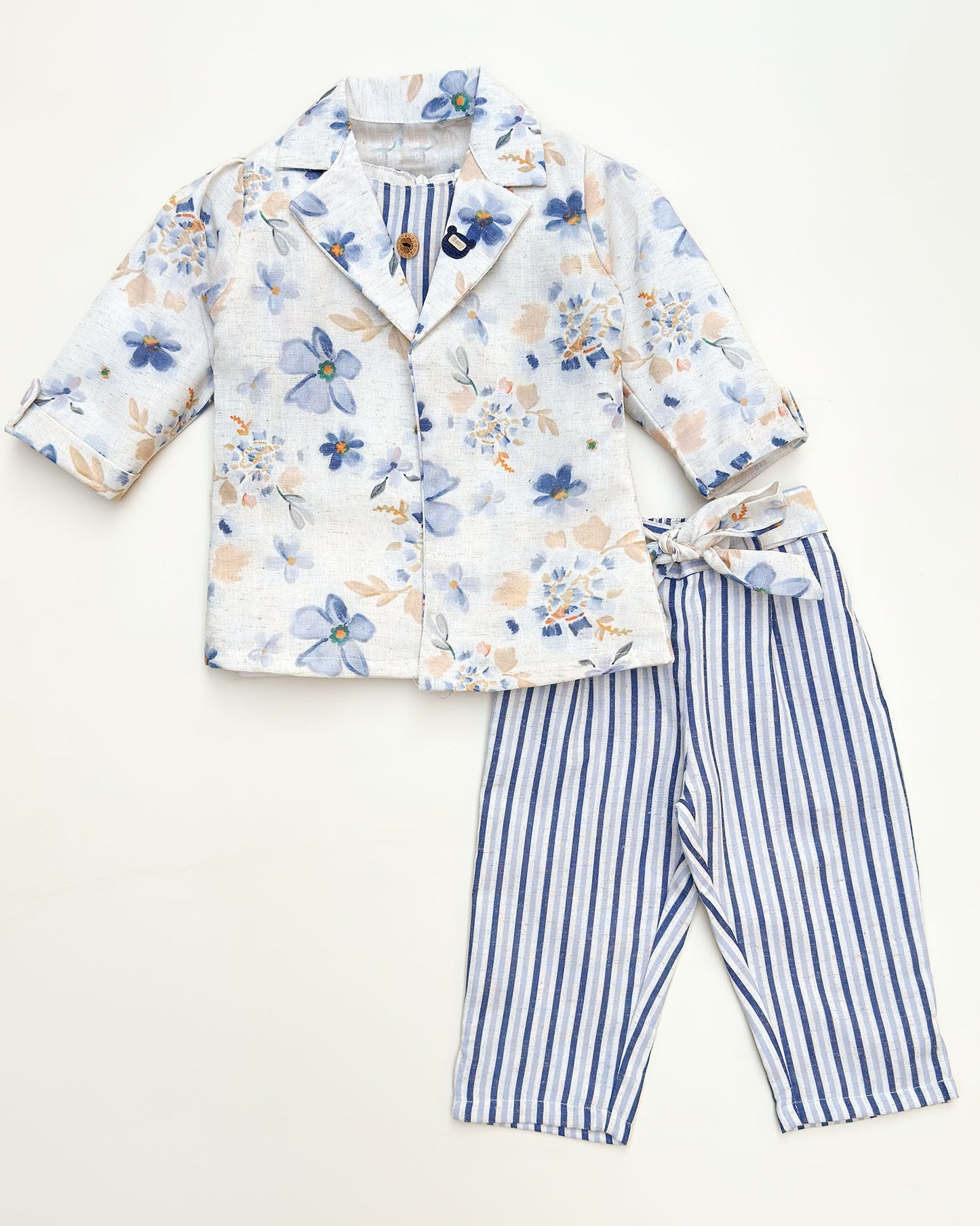 Formal Stripe Crop Top & Pants with Blazer Set