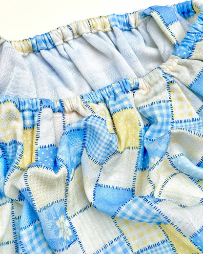 Girls Check Print Blouse and Shorts Set Dress - Yellow & Blue Check