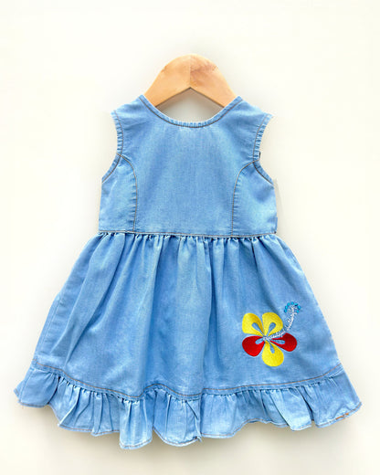 Flower Embroidered Denim Casual Dress