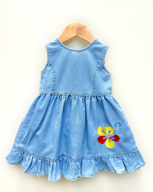 Flower Embroidered Denim Casual Dress
