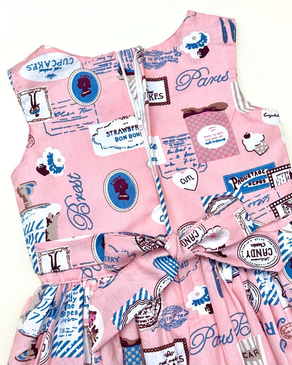 Café Paris Print Casual Dress With Bow Detail