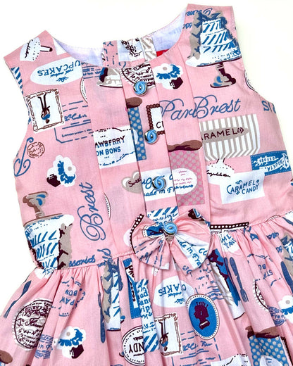 Café Paris Print Casual Dress With Bow Detail