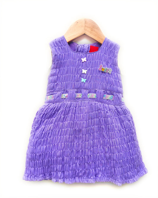 Crinkled Frock with Butterfly Button & Belt Detail