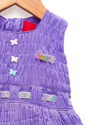 Crinkled Frock with Butterfly Button & Belt Detail