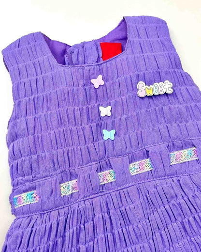 Crinkled Frock with Butterfly Button & Belt Detail