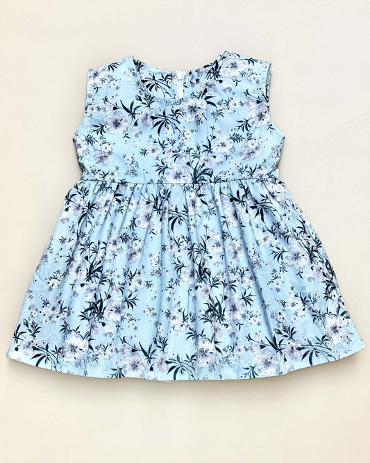 Girls Floral Print Chikankari Casual Dress