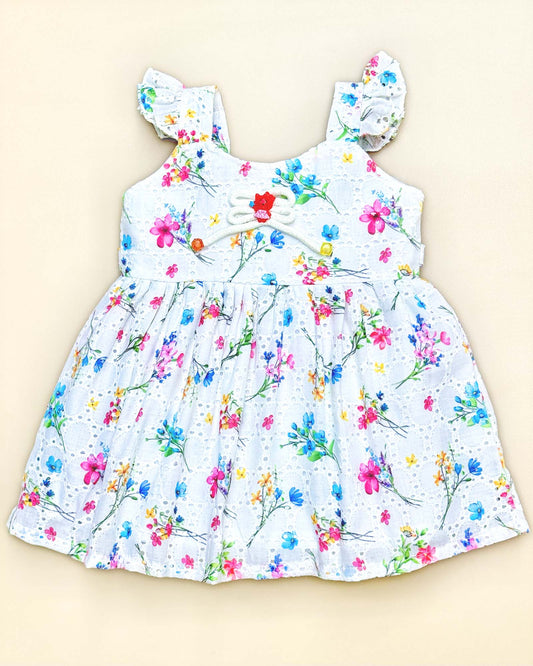 Vintage Flower Print Chikankari Cotton Dress
