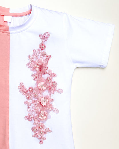 Dual Colour Appliqué Embroidered Co-ord Set