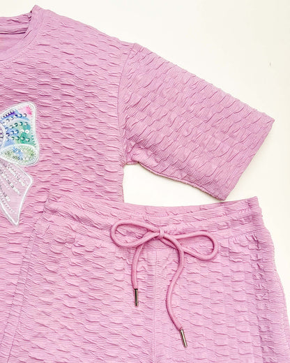 Smocking Texture T-shirt & Palazzo Pants Co-ord Set
