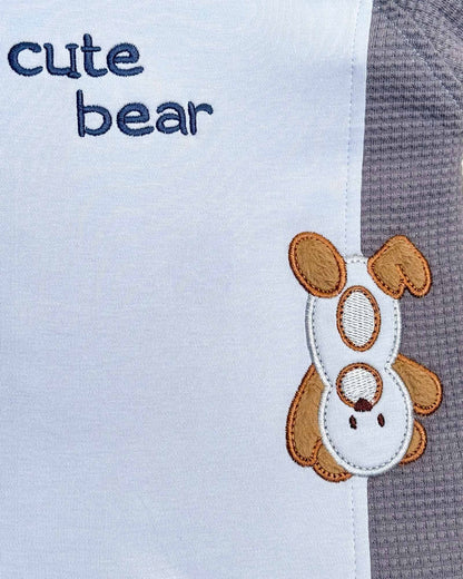 Full Sleeve Cute Bear Embroidered Textured Romper