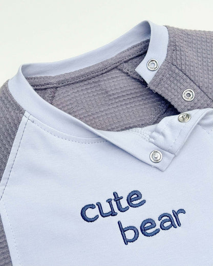 Full Sleeve Cute Bear Embroidered Textured Romper