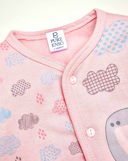 Hippo Cloud Printed Fleeced Front Open Night Suit