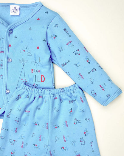 Wild & Free Printed Fleeced Front Open Night Suit