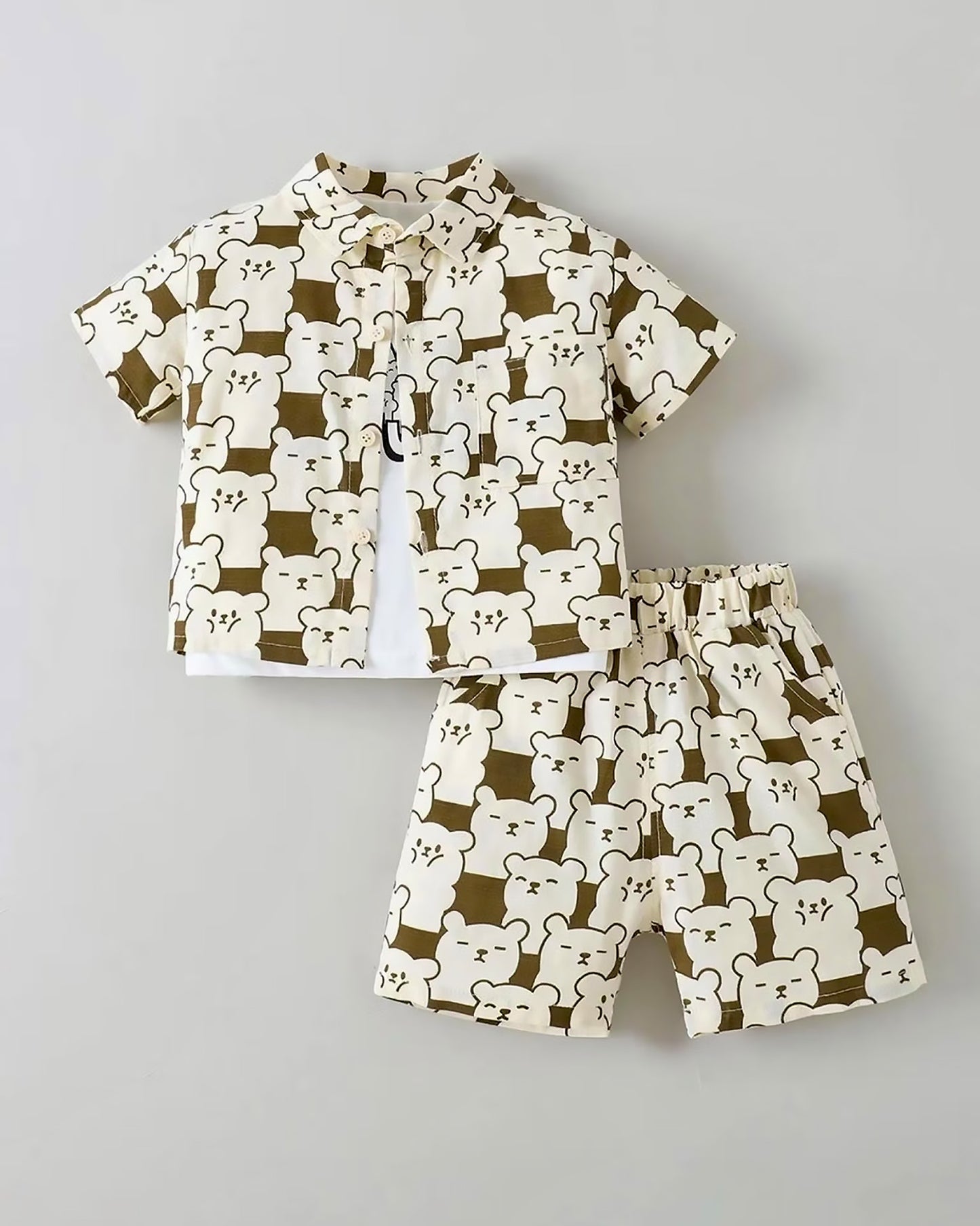 3 Pec Bear Printed Co-Ord Set With Sleeveless T-Shirt